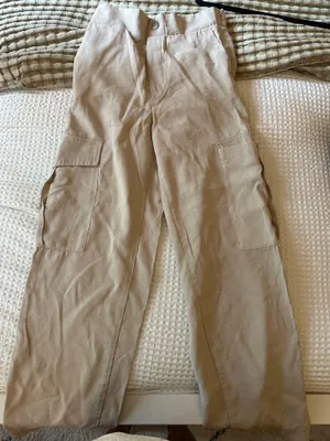 ZARA Linen Cargo Pants Tan thumbnail 2