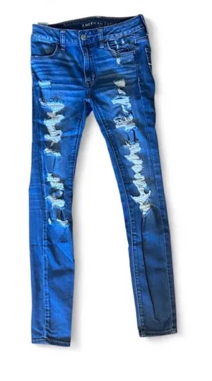 American Eagle Outfitters Women’s Super Stretch Distressed Skinny Jeans Blue thumbnail 1