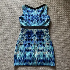 Sangria Blue Black Geometric Mini Bodycon‎ Dress V Neck Womens Career Office thumbnail 6