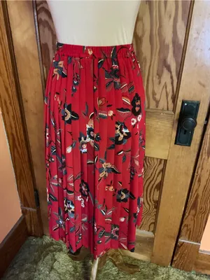 Vintage 90s Alfred Dunner Red Floral Midi Skirt Size 10 Elastic Waist thumbnail 11