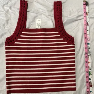 Aerie Red Ivory Striped Crochet Strap Knit Tank Top Size Large NWT Coastal Y2K thumbnail 3