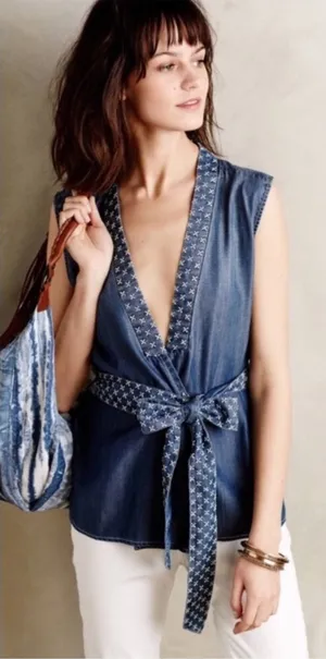 Anthropologie Holding Horses Chambray Vest XS thumbnail 1