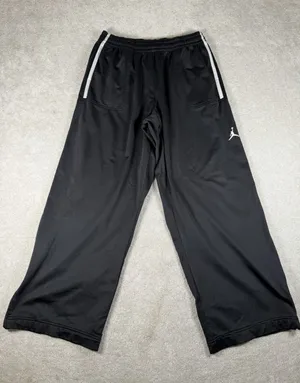 Air Jordan Track Pants Mens XXL Athletic Black White Stripe Ankle Zip Baggy Wide thumbnail 1