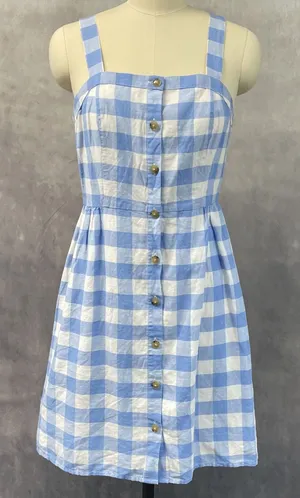 J‎ Crew Womens Gingham Button Front Dress Size 6 Linen Blend Summer Coastal thumbnail 1