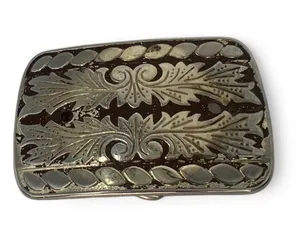 Vintage Western Engraved Silver Tone Belt Buckle 3"X 2" Unisex Scroll thumbnail 4