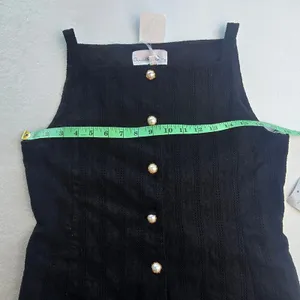 Charles‎ Henry NWT -741 Black Eyelet Mini Dress Pearl Button Square Neck S thumbnail 10