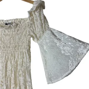 Vintage Cream Lace Velvet Victorian Cottagecore Dress Flare Sleeves Ruffle thumbnail 5