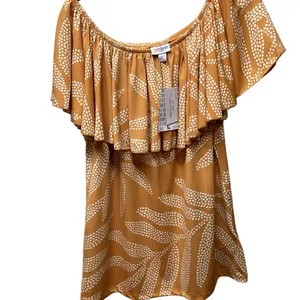 LulaRoe Alana ruffle flounce top. Mustard Gold Cream Palm design Large thumbnail 3
