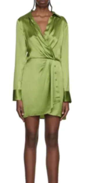 Reformation Alaine Dress Satin Long Sleeve Mini Green Size 0 thumbnail 1