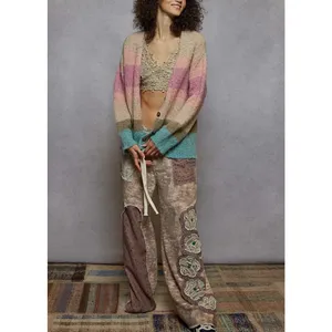 POL Relaxed Fit Multicolor Stripe Mohair Button Up Cardigan Size L Boho Sweater thumbnail 3