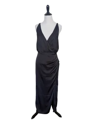 Abercrombie & Fitch Satin Draped Midi Dress Black Size Small thumbnail 2