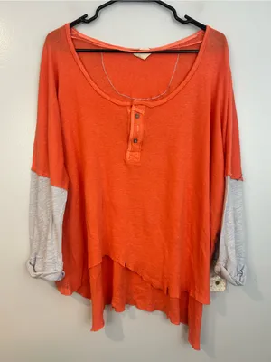 NWT We The Free People Star Henly Orange & Grey Distressed Oversized Top Small thumbnail 1