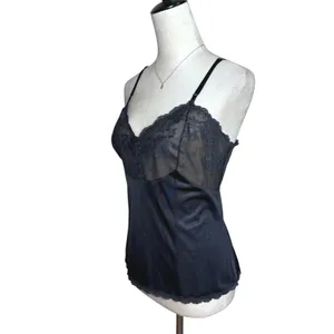 Vintage Black Lace Trim Camisole Floral Mesh Bodice Adjustable Straps Lingerie thumbnail 5