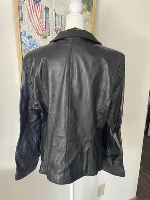 Wilsons Leather 90s Y2K Pelle Studio Black Sleek Blazer Jacket Large thumbnail 4