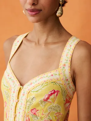NWT Few Moda Delores Dress size 4 linen ANAYA yellow floral mini sunlit blooms thumbnail 4