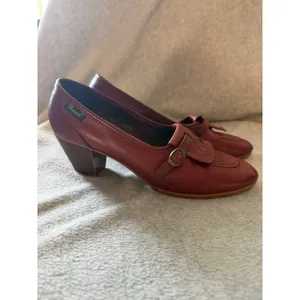 Bass Vintage Kiltie Loafer Pumps Womens 9 M Burgundy Leather Block Heel Fringe thumbnail 4