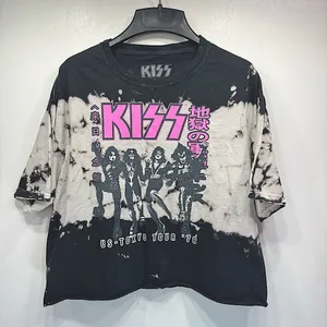 KISS Tie Dye Cropped Cut Off Tokyo Tour ‘78 Licensed Replica Crewneck Band Tee thumbnail 1