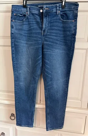 American Eagle Outfitters Womens Medium Blue 90s Straight Jeans 16 Short thumbnail 1