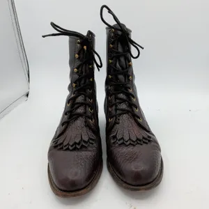 Justin Exotic Leather Packer Roper Boots Women Brown Leather Lace Kiltie 8 B USA thumbnail 3