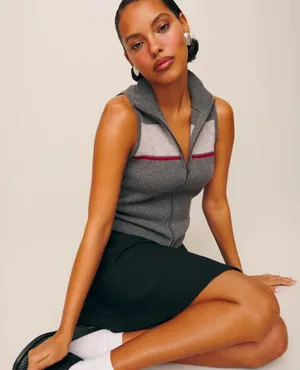 Reformation Large Esti Cashmere Sweater Vest Moto‎ Stripe Grey Fall Winter Ski thumbnail 1