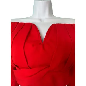 Banjul‎ Red Off Shoulder Long Sleeve Crop Top Bell Sleeve Ruffle Sm Resort Sexy thumbnail 3