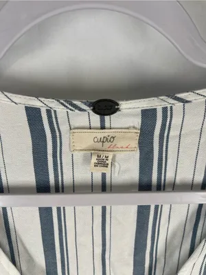 Cupio Blush Blue White Striped Tie Front Flutter Sleeve Blouse M thumbnail 2