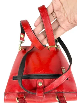 Patricia Nash Small Vatoni Convertible Leather‎ Backpack Papaya Red Leather thumbnail 14