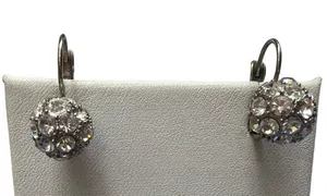 Vintage Silver Tone Pave Rhinestone Disco Ball Earrings Leverback 7/8" Estate thumbnail 1