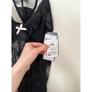 NWT MBlack Lack Babydoll Nightgown Tank Top Chemise w Pink Bow + Matching Thong thumbnail 5