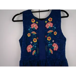 Altar'd‎ State Blue Lace Embroidered Floral Boho Mini Dress Sleeveless Large thumbnail 3