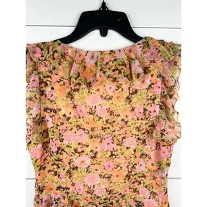 One Edit Nordstrom Floral Ruffle Sleeveless V-Neck Crop Top Blouse Sz XS thumbnail 9