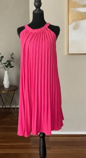 Amazon Pink Pleated Dress Size Small NWOT Halter Sleeveless Flowy thumbnail 1