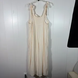 En Crême Beige Tan Cotton Wide Leg Tie Shoulder Jumpsuit Overalls NWT Large L thumbnail 4