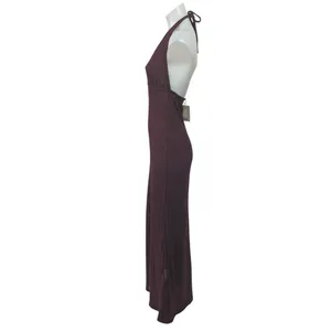 NEW H&M Purple Halter Plunge V Neck Sleeveless Crochet Open Back Maxi Dress S thumbnail 2