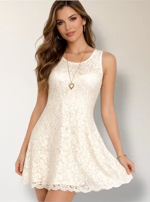 Free People Ivory Miles of Lace Mini Dress Sleeveless Boho Spring Wedding Guest‎ thumbnail 1