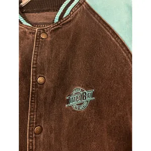 International Denim Vintage Varsity Bomber Jacket Black Teal XL Tampa Bay Auto thumbnail 3