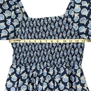 J Crew Smocked Midi Dress Women S Blue White Floral Puff Sleeves Cottage Boho thumbnail 7