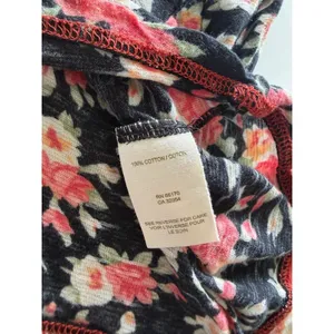Free People Floral Scoop Neck Long Sleeve Top Black Pink Cotton Small thumbnail 4