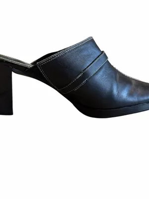 St John’s Bay Y2K Leather Shoes Size 8 Black Mules Clogs Buckle Office Neutral thumbnail 4