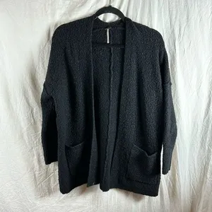Free People Oversized Black Open Front Wool Blend Cardigan Size xsmall thumbnail 1