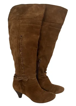Nine West Brown Leather Suede Adele Knee High Boots Size 8 thumbnail 1