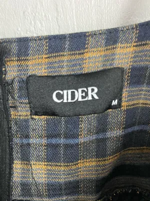 CIDER Brown Tartan Plaid Tie Shoulder Straps Back Zipper Closure Dress Medium thumbnail 3