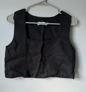 PETAL & PUP Black Cropped Tank Cotton Top Square Neck Boxy Tank Top Black 4 S M thumbnail 1