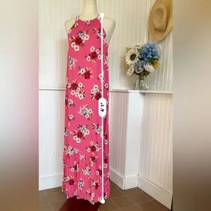 Zinnia Pink Floral Halter Maxi Dress XS NWT thumbnail 6