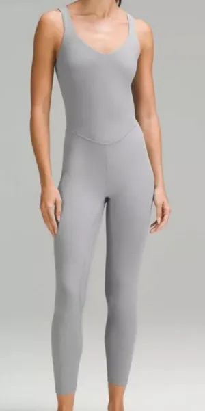 Lululemon SZ 14 Align Bodysuit 25" Shelf Bra Wicking Stretch Capris Rhino Gray thumbnail 1
