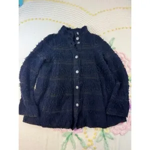 Free People Fuzzy Stripe‎ Button Front Cardigan Blue Olive Green Women's S thumbnail 3