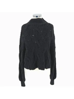 Free People Seasons Change Black Knit Cotton Sweater Size Small Edgy Minimalist thumbnail 2