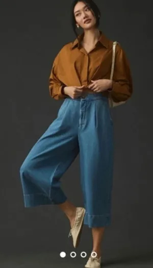 Anthropologie Pilcro High-Rise Pleated Culottes Denim Light Pants‎ Size: 27 thumbnail 1