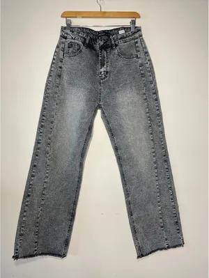 Kiczoy New Acid Wash Grey Wide Leg Jean Raw Hem Grunge Sz 12 thumbnail 1