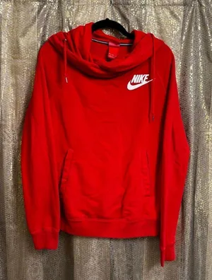 Nike Women's Red Cowl Neck‎ Hoodie Athletic Casual Sweatshirt Medium thumbnail 1